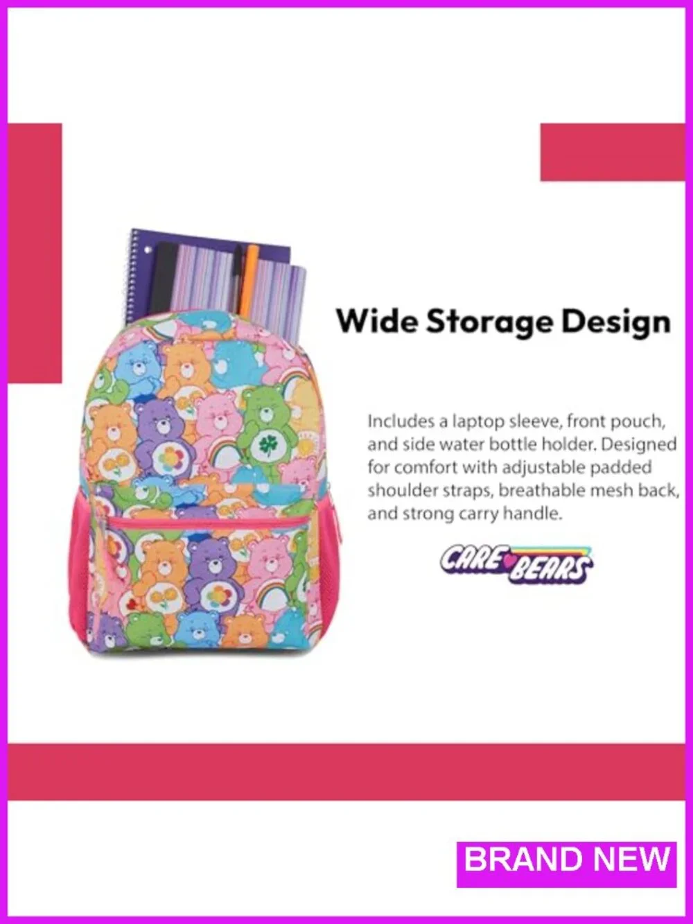 Care Bears Allover Print Kids Backpack with Padded Straps